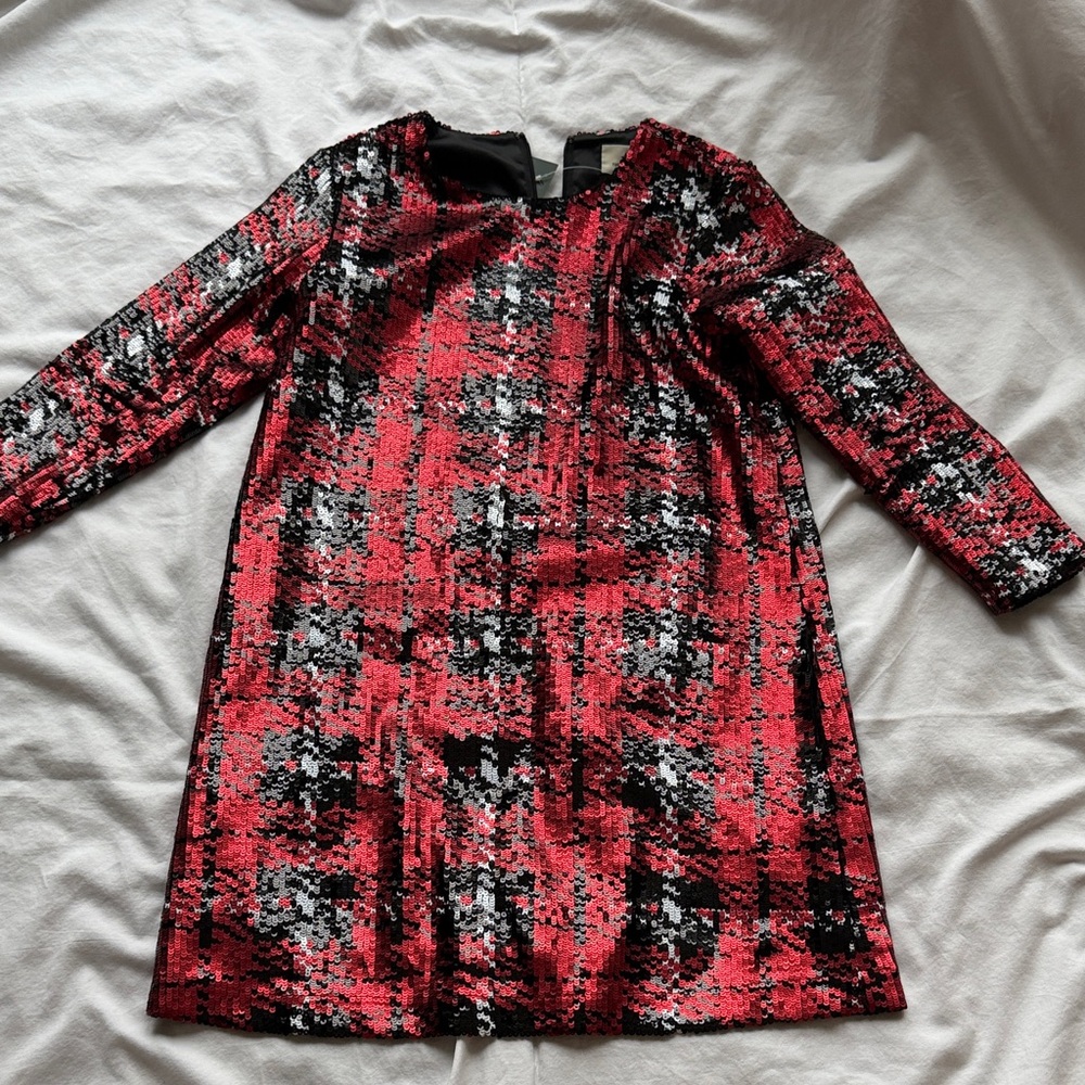 Tuckernuck Red Black white sequin Pierre mini dress size Small
